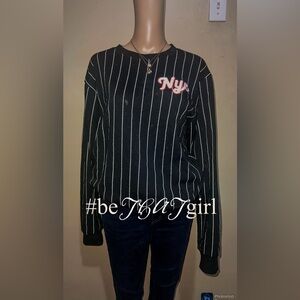 Black and white striped NYC sweatshirt